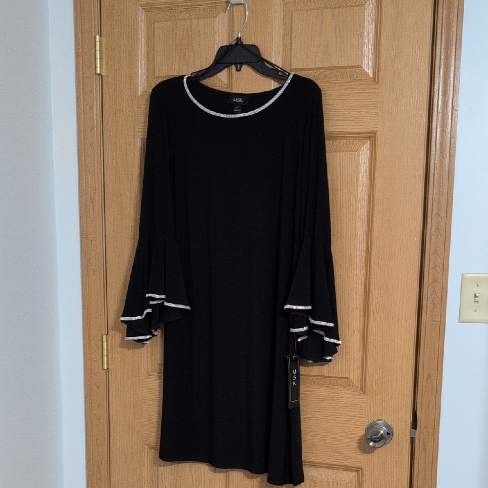 MSK Black Dress with Silver Trim Accents